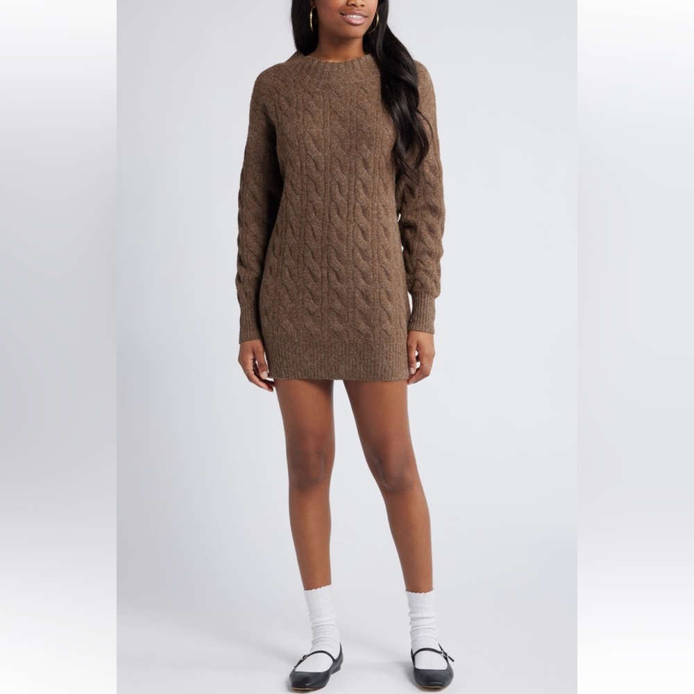 BP Cable Knit Sweater‎ Dress Brown Terra Long Sleeve Pullover Size Small NWOT